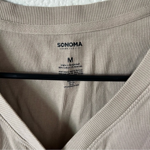 Sonoma Normcore Ribbed Tan Cap Sleeve Layering Fitted Blouse - Picture 2 of 3